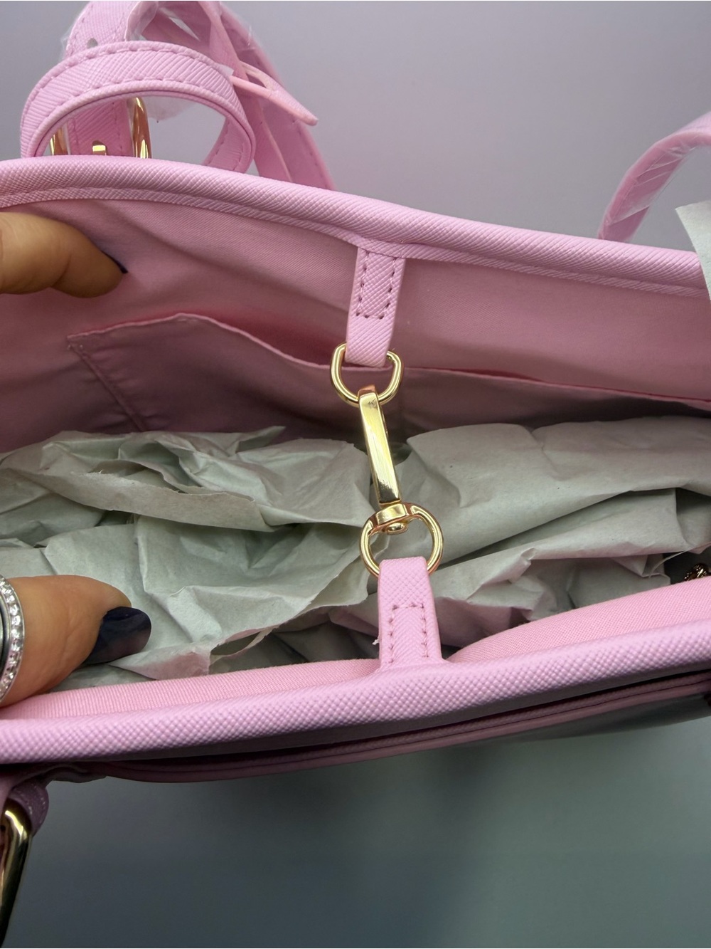 Valentino Orlandi Pink Tote with Matching Pouch and Gold Accents - Picture 4 of 5